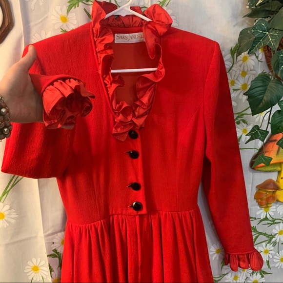Vintage Saks Jandel red ruffle Secretary dress - Picture 6 of 16